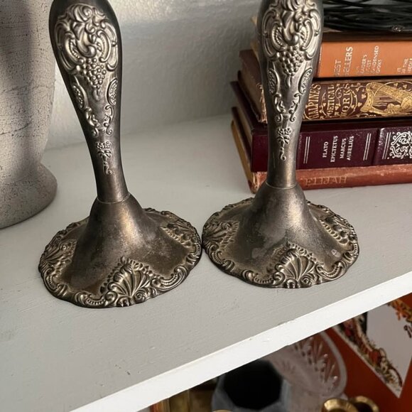 Vintage Candlesticks Candle Holders Set Victorian Rustic Fall Decor Silver Plate - Picture 4 of 10
